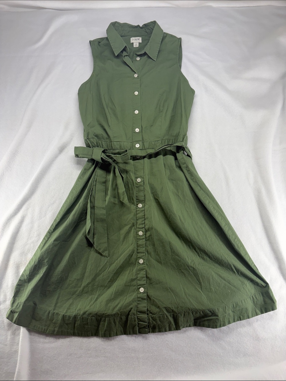 J. Crew Olive Green Sleeveless Button-Front Mini Dress